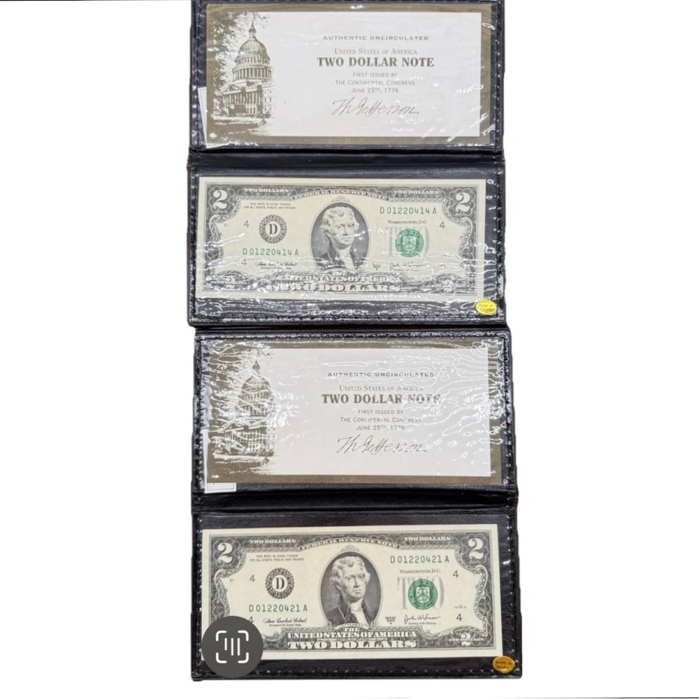 Authentic Uncirculated (2) United States Two Dollar Note 2003 Series A Cleveland